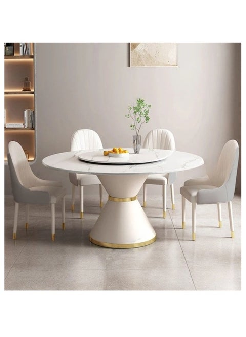 Round Marble Dining Table with Lazy Susan for 4 People, Turntable Round Dining Tables with 4 Chairs Circular Tabletop Kitchen Table for Dining Room Kitchen home.