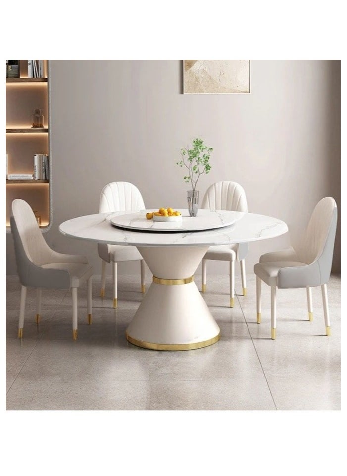 Round Marble Dining Table with Lazy Susan for 4 People, Turntable Round Dining Tables with 4 Chairs Circular Tabletop Kitchen Table for Dining Room Kitchen home.