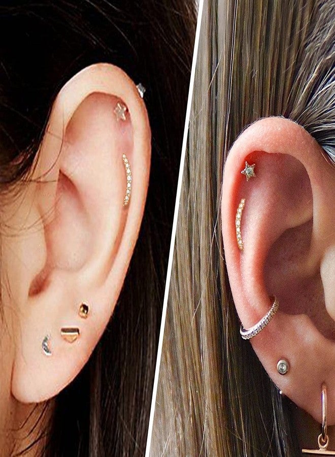 Melighting 16G Helix Earrings 9K Gold Tragus Piercing Jewelry Clear CZ Stud Earring Cartilage Earrings Conch Daith Lobe Piercing for Women Gift - Image 5