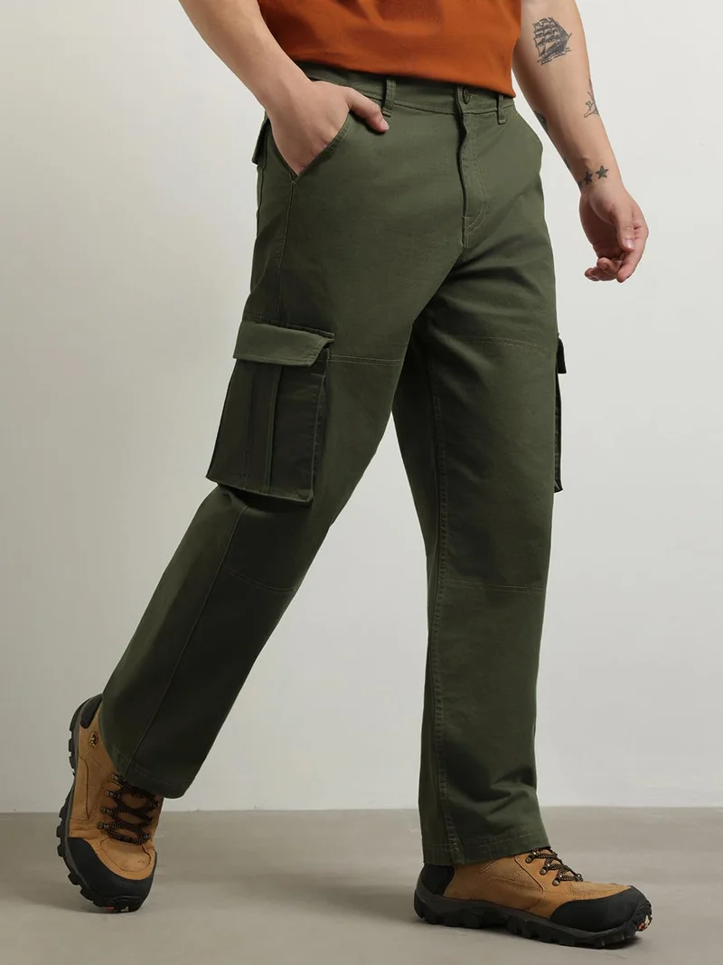 NOBERO Cargo Pants for Men in Olive Green