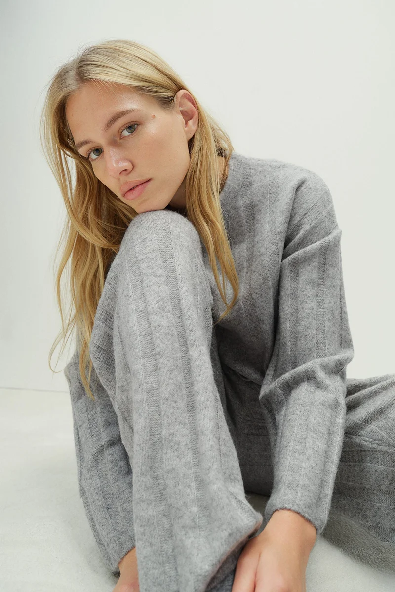 H&M Wool-Blend Rib-Knit Trousers