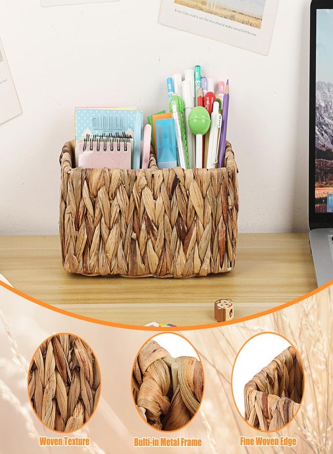 بي تي سكاي حامل جهاز تحكم عن بعد منسوج يدويًا من BTSKY للطاولة، منظم جهاز تحكم عن بعد من زهرة النيل الطبيعية، سلة تخزين صغيرة من الخوص، منظم مكتب ذو قسمين، حامل فرش مكياج ريفي - Image 5