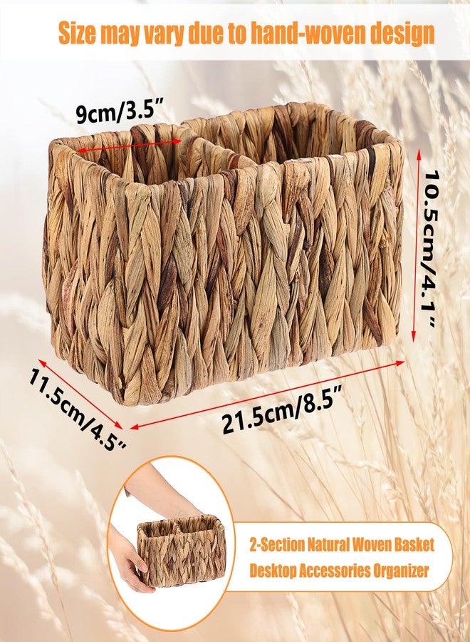 بي تي سكاي حامل جهاز تحكم عن بعد منسوج يدويًا من BTSKY للطاولة، منظم جهاز تحكم عن بعد من زهرة النيل الطبيعية، سلة تخزين صغيرة من الخوص، منظم مكتب ذو قسمين، حامل فرش مكياج ريفي - Image 3