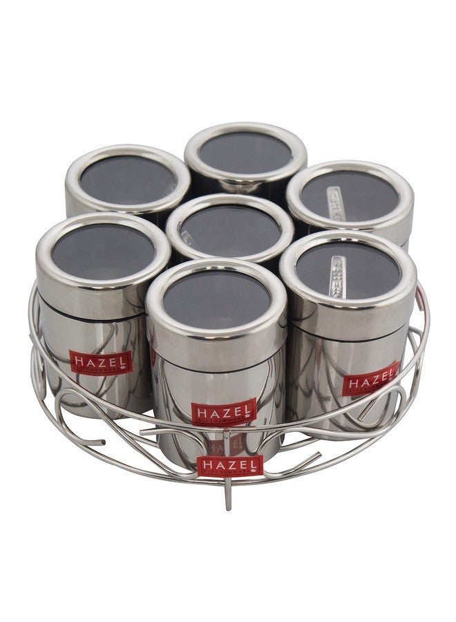 HAZEL Stainless Steel Masala Container | Masala Boxes for Kitchen with 7 Spoons | Small Container for Spices | Air Tight Silver Color Box with Glossy Finish, Set of 7 - Image 1