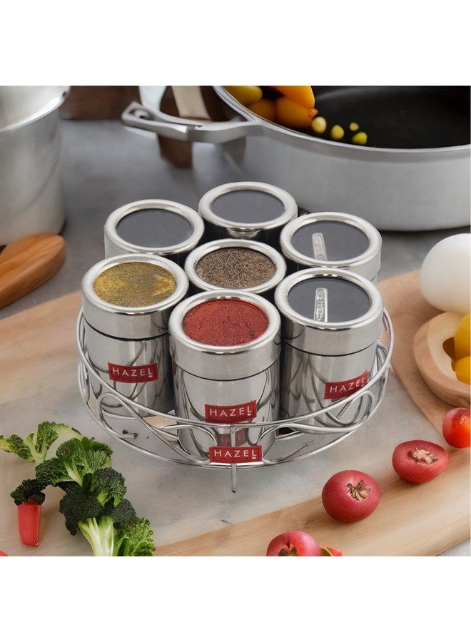 HAZEL Stainless Steel Masala Container | Masala Boxes for Kitchen with 7 Spoons | Small Container for Spices | Air Tight Silver Color Box with Glossy Finish, Set of 7 - Image 2