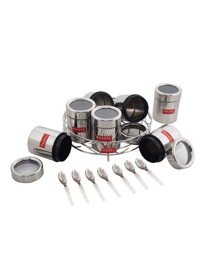 HAZEL Stainless Steel Masala Container | Masala Boxes for Kitchen with 7 Spoons | Small Container for Spices | Air Tight Silver Color Box with Glossy Finish, Set of 7 - Image 5
