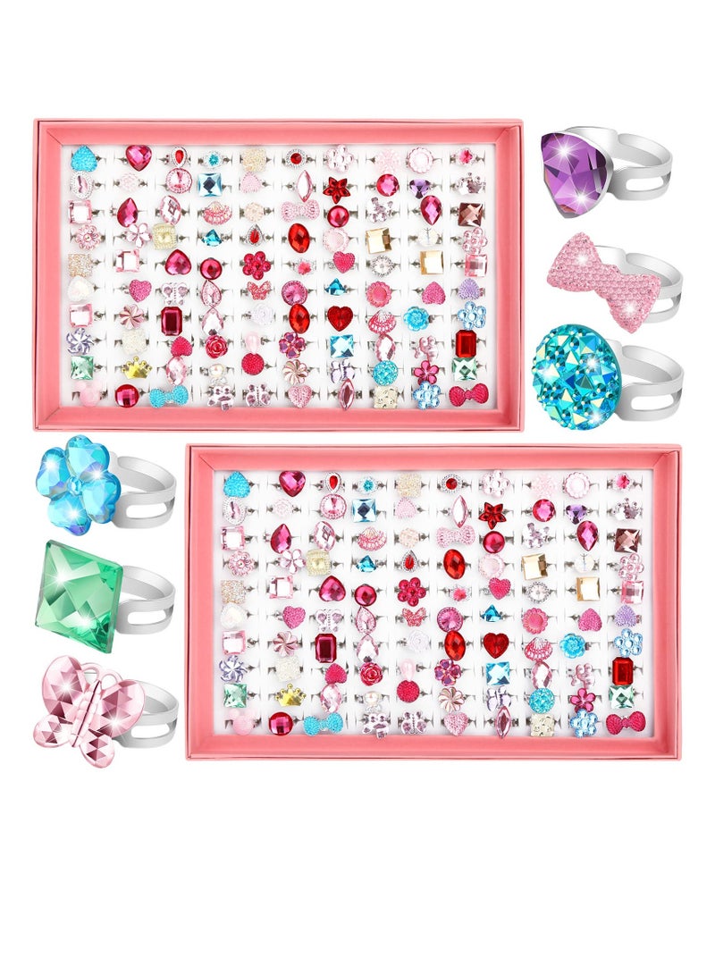 SYOSI 200 Pcs Kids Rings Set Fashion Princess Jewelry Rings Adjustable Pretend Play Rings Dress up Rings Assorted Styles Kids Jewelry Rings for Little Girls Toddler for Party Favor Costume Accessories - Image 1