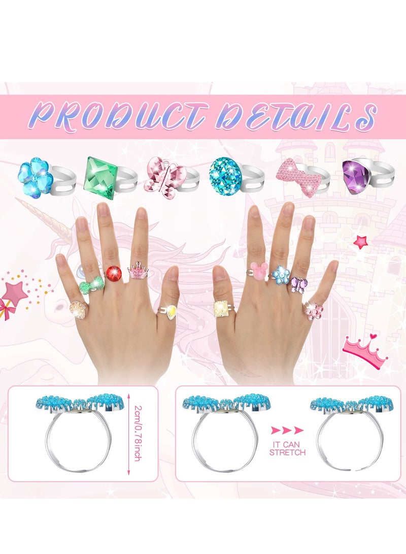 SYOSI 200 Pcs Kids Rings Set Fashion Princess Jewelry Rings Adjustable Pretend Play Rings Dress up Rings Assorted Styles Kids Jewelry Rings for Little Girls Toddler for Party Favor Costume Accessories - Image 5