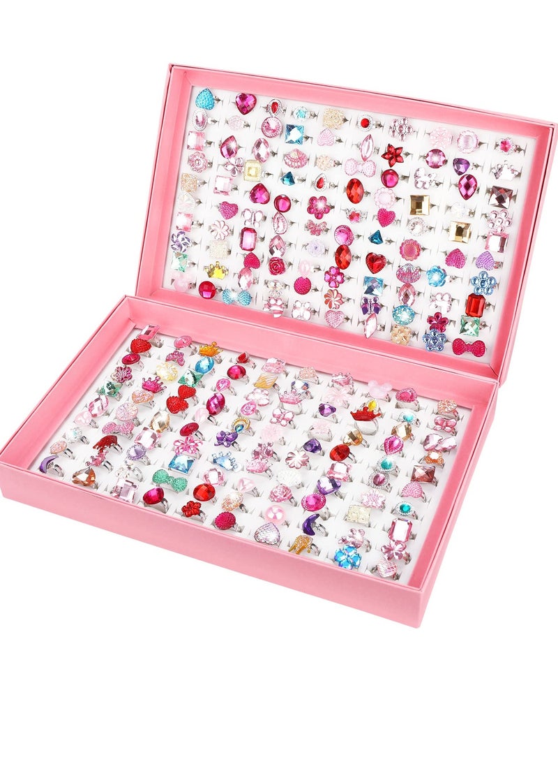 SYOSI 200 Pcs Kids Rings Set Fashion Princess Jewelry Rings Adjustable Pretend Play Rings Dress up Rings Assorted Styles Kids Jewelry Rings for Little Girls Toddler for Party Favor Costume Accessories - Image 2