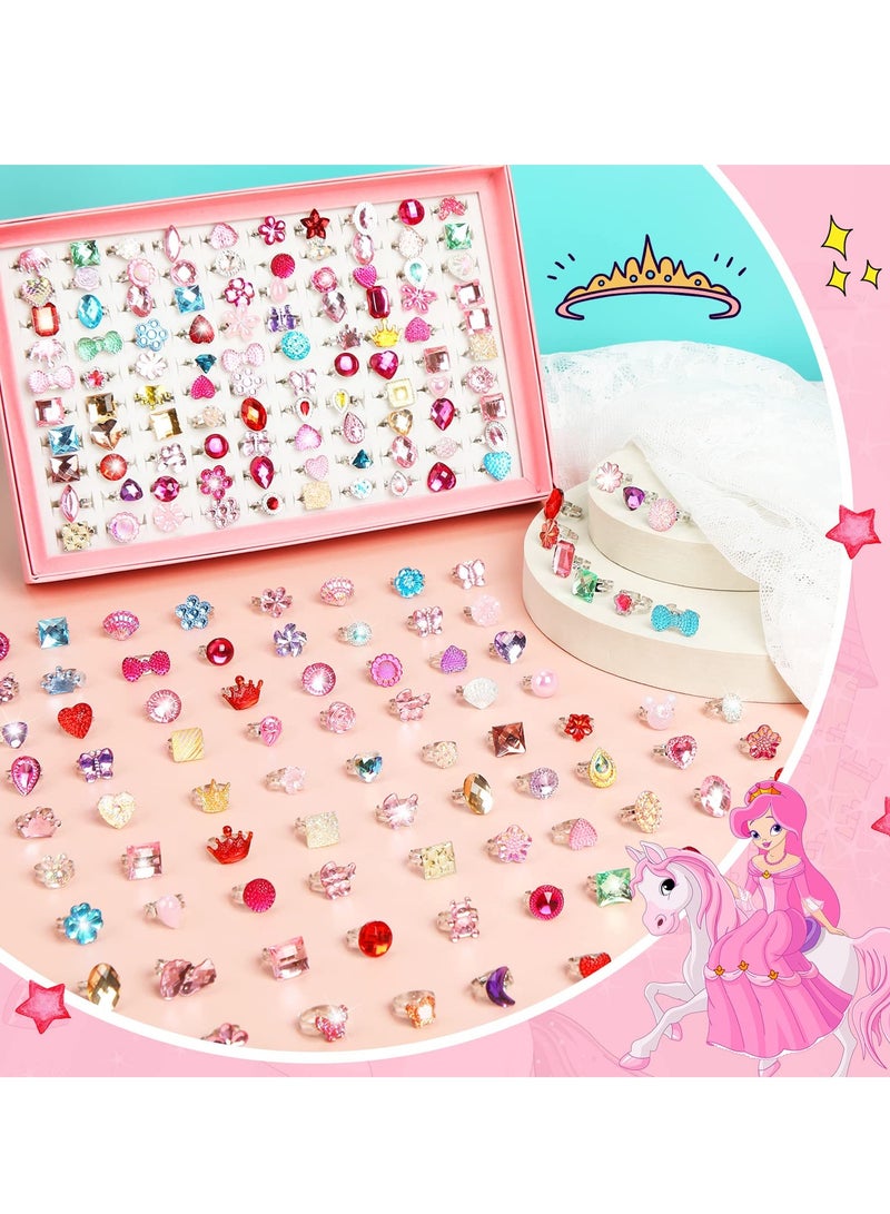 SYOSI 200 Pcs Kids Rings Set Fashion Princess Jewelry Rings Adjustable Pretend Play Rings Dress up Rings Assorted Styles Kids Jewelry Rings for Little Girls Toddler for Party Favor Costume Accessories - Image 4