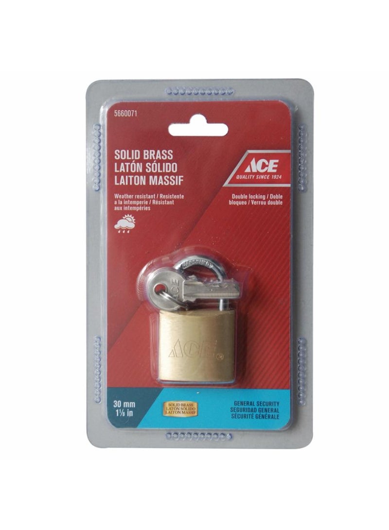 ACE Solid Brass Padlock W  Keys 3 cm