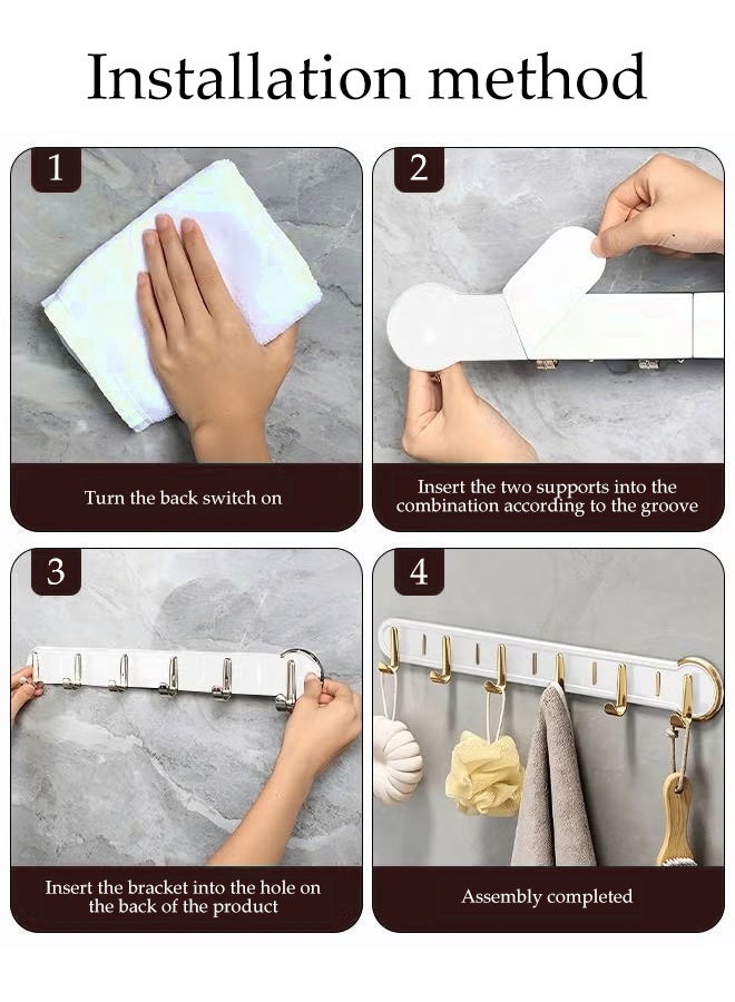 DUNISO Wall Mounted Coat Rack，Row Hook Hanger With 6 Hooks，Storage Organizer Hanger，Sturdy and Durable，for Bedroom Entrance Kitchen Bathroom - Image 3