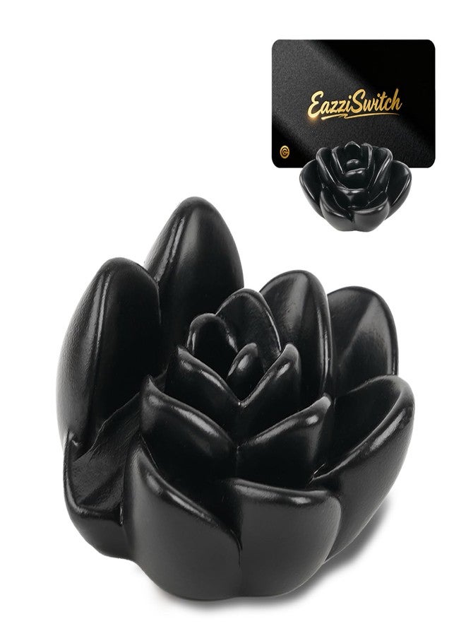EazziSwitch Cute Black Business Card Holder: Flower Shaped Decorative Desk Display - Image 1