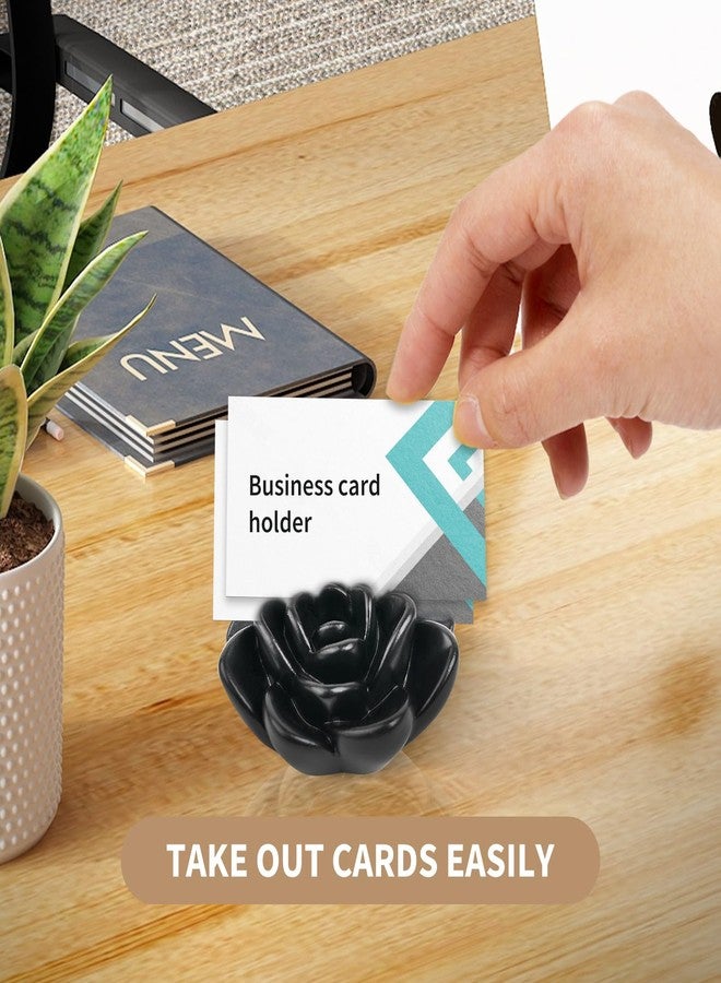 EazziSwitch Cute Black Business Card Holder: Flower Shaped Decorative Desk Display - Image 2