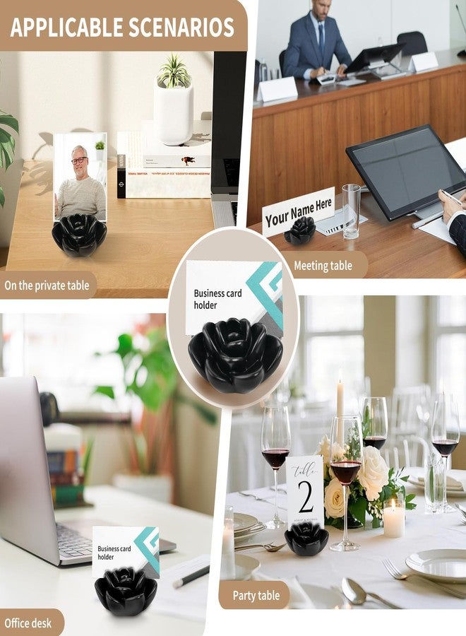 EazziSwitch Cute Black Business Card Holder: Flower Shaped Decorative Desk Display - Image 4