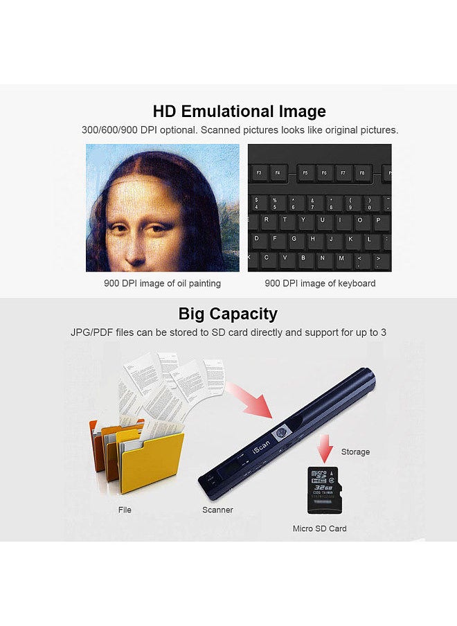 iScan - Portable Scanner Mini Handheld Document Scanner A4 Book Scanner JPG and PDF Format 300/600/900 DPI - Image 1