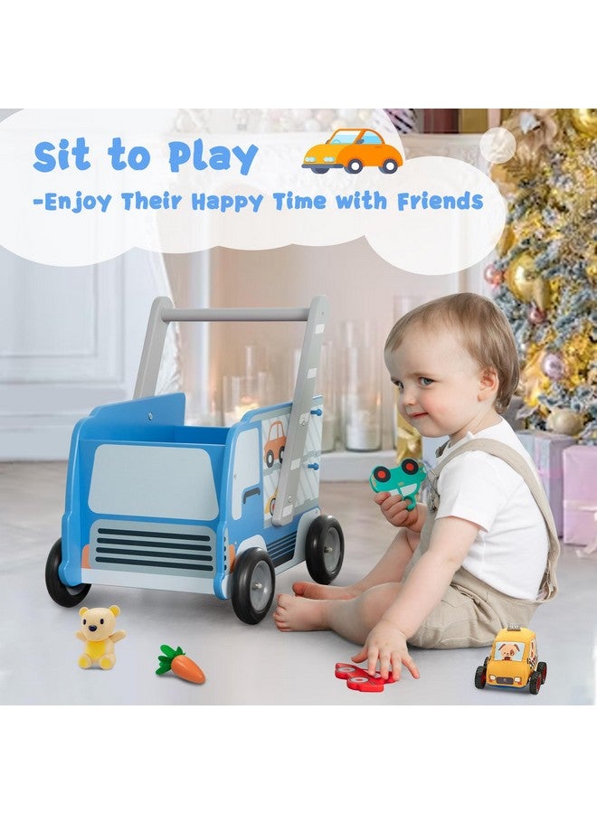 labebe Baby Wooden Learning Walker, 2-In-1 Toddler Push & Pull Toys Stroller Pushing Walker, Infant Sit To Stand Wood Walker Wagon, Transfer Cart Toy For Girls & Boys 1-3 Years Old Kids, Blue - Image 2