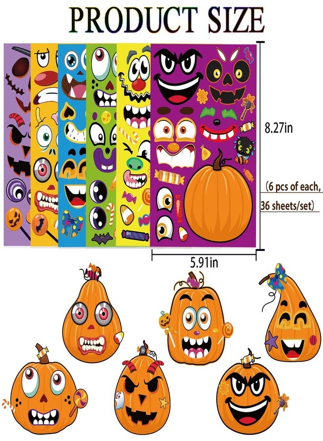 kockuu 36 Sheet Halloween Pumpkin Craft Stickers - DIY Make Your Own Pumpkin Face Party Game Stickers for Kids & Toddlers - Bulk Pack for Halloween Treats & Goody Bag Fillers - Image 5