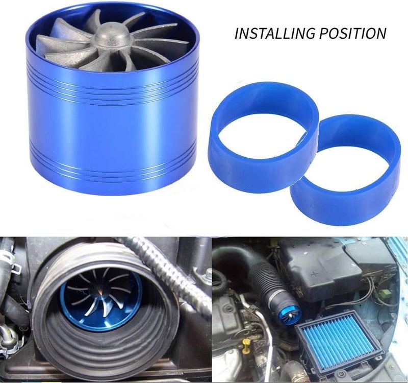 woobles Car Air Intake Turbonator Single Fan Turbine Super Charger Gas Fuel Saver Turbo 64mm(Blue) Blue - Image 3