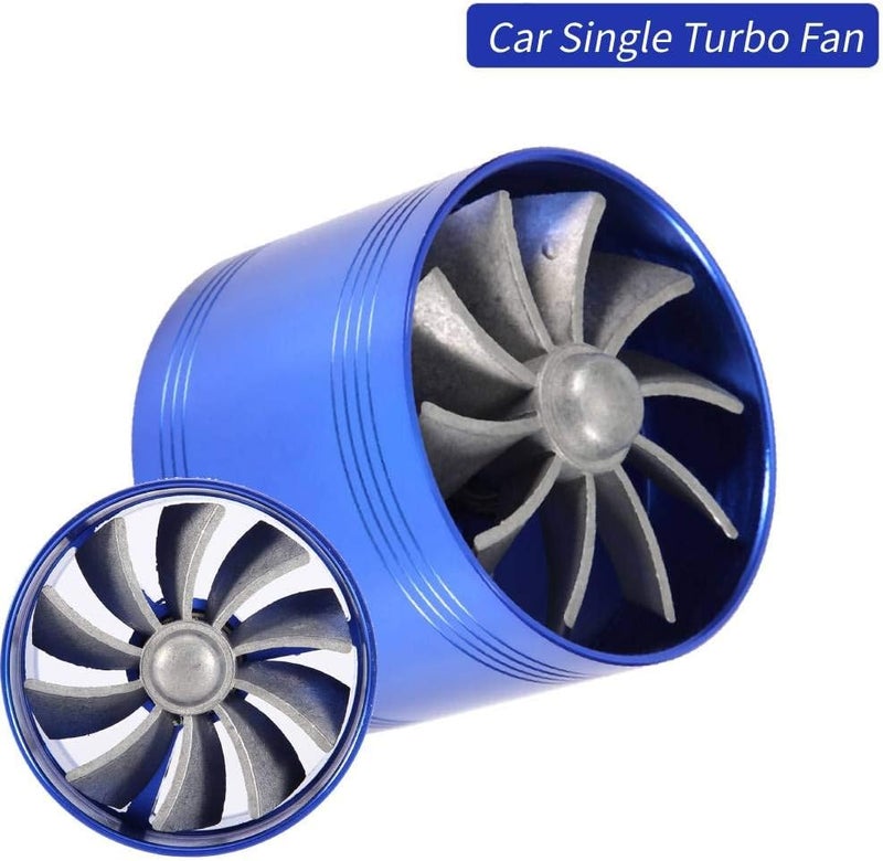woobles Car Air Intake Turbonator Single Fan Turbine Super Charger Gas Fuel Saver Turbo 64mm(Blue) Blue - Image 2