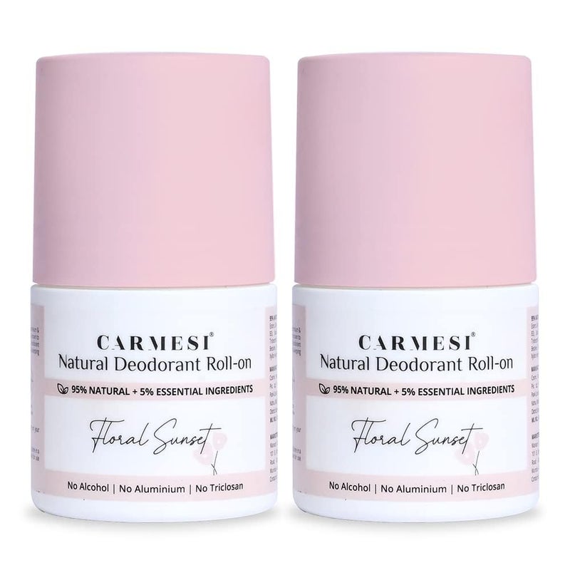 CARMESI مزيل العرق الطبيعي من كارميسي للنساء 95% طبيعي 5 مكونات أساسية لراحة الإبط طوال اليوم بدون كحول أو ألومنيوم رائحة غروب الشمس 50 مل عبوة من 2 - Image 1