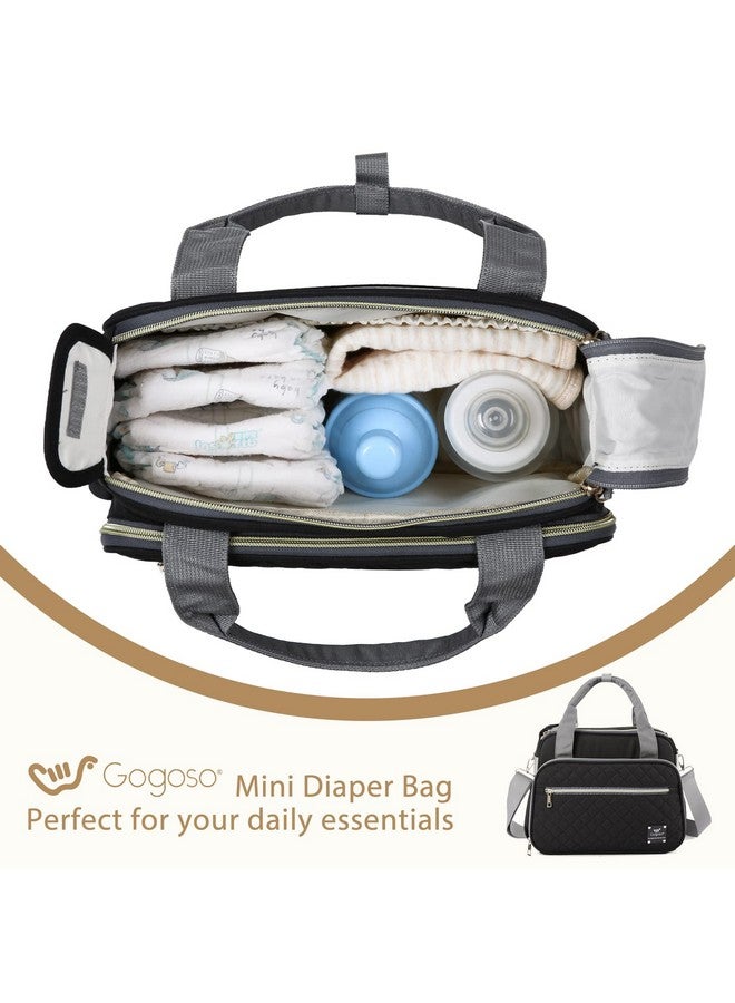 Gogoso GOGOSO Crossbody Small Diaper Bag, Cute Mini Baby Diaper Tote Bags with Insulated Pockets for Traveling Outdoor Parent, Black  - Image 3