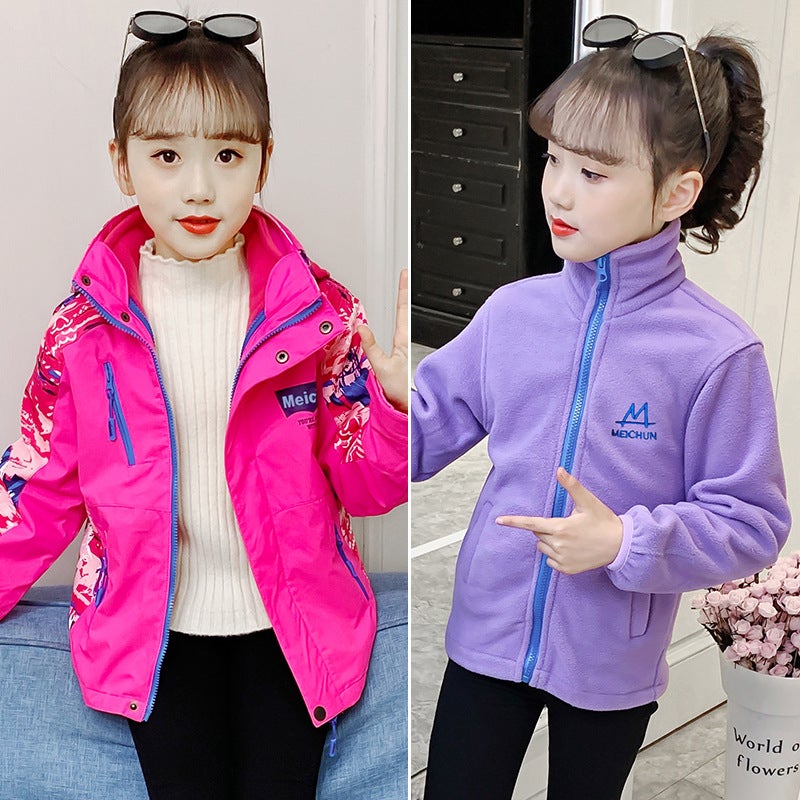 Boys And Girls Jacket Winter Clothing Detachable Three-In-One Thickeneded Foreign Style Children'S Jacket For Middle And Large Children - Image 3