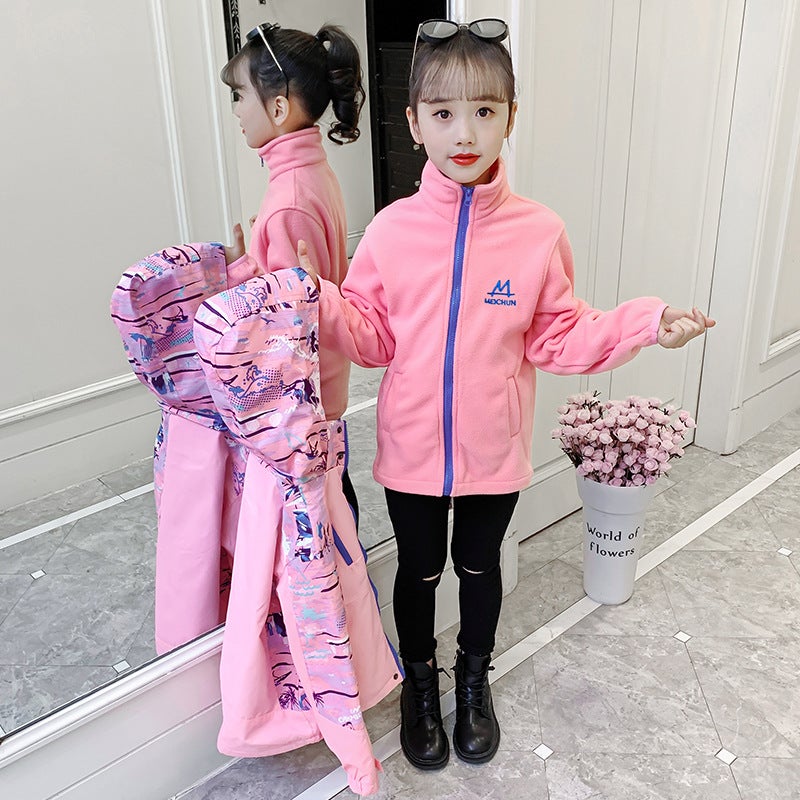 Boys And Girls Jacket Winter Clothing Detachable Three-In-One Thickeneded Foreign Style Children'S Jacket For Middle And Large Children - Image 5