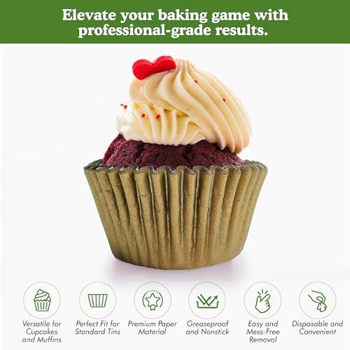 Regency Wraps Greaseproof Professional Grade Baking Cups, Pack of 40, Standard Liners, Gold Matte, for Cupcakes, Muffins, Candy, Non Stick - Image 2