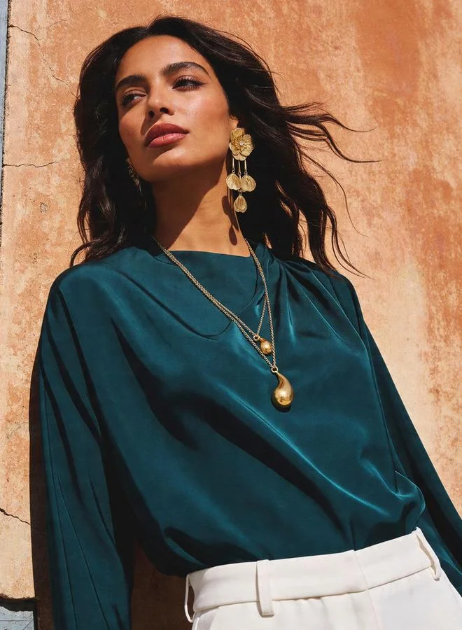 Drape Top with Crew Neck