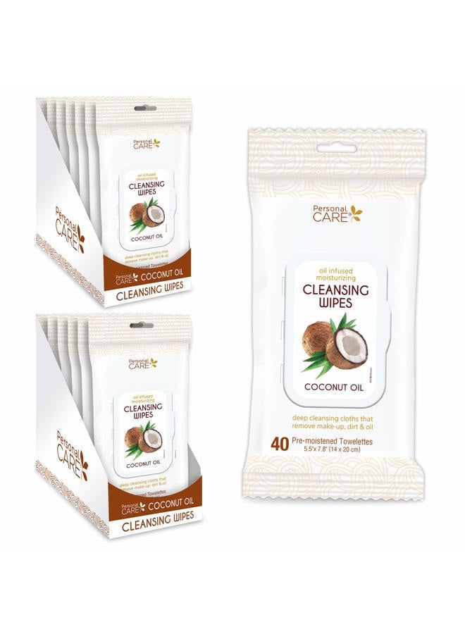 Personal Care Coconut Oil Cleansing Wipes, Makeup Remover and Facial Cleanser for Sensitive Skin, Gentle Exfoliating, Convenient Travel Size, Bulk Value Pack (12 Packs, 40ct 480 Total Wipes) - Image 1