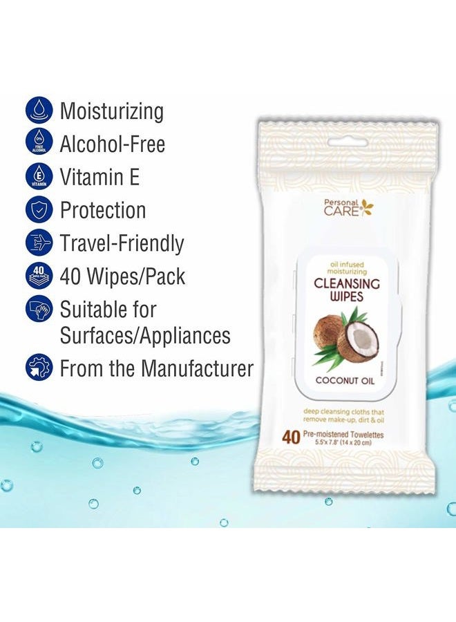 Personal Care Coconut Oil Cleansing Wipes, Makeup Remover and Facial Cleanser for Sensitive Skin, Gentle Exfoliating, Convenient Travel Size, Bulk Value Pack (12 Packs, 40ct 480 Total Wipes) - Image 5