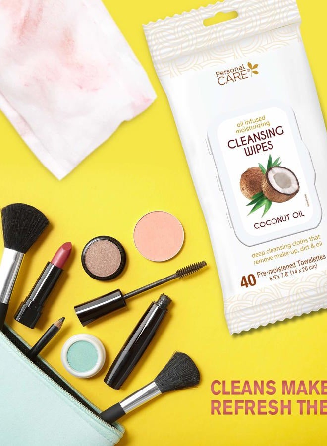 Personal Care Coconut Oil Cleansing Wipes, Makeup Remover and Facial Cleanser for Sensitive Skin, Gentle Exfoliating, Convenient Travel Size, Bulk Value Pack (12 Packs, 40ct 480 Total Wipes) - Image 4