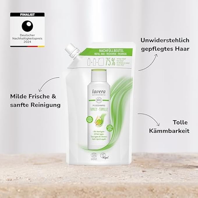 lavera كيس إعادة تعبئة شامبو العائلة للعناية  تنظيف لطيف وانتعاش خفيف  خالي من السيليكون  نباتي  مستحضرات تجميل طبيعية  500 مل - Image 3
