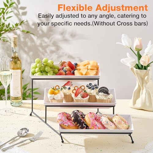 Mfacoy 3 Tier Serving Tray Set, 12" Tiered Serving Trays Platters, Reusable Serving Tray for Party, Collapsible Sturdier Stand with Stable Cross Bars, Serving Platters for Veggie, Fruit, Dessert - Image 5