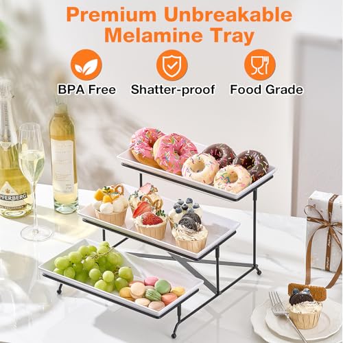 Mfacoy 3 Tier Serving Tray Set, 12" Tiered Serving Trays Platters, Reusable Serving Tray for Party, Collapsible Sturdier Stand with Stable Cross Bars, Serving Platters for Veggie, Fruit, Dessert - Image 3