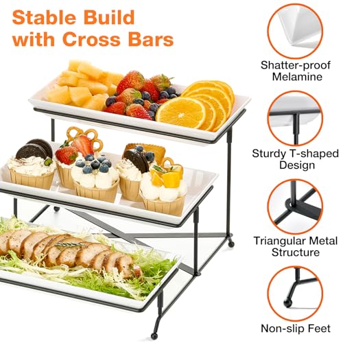 Mfacoy 3 Tier Serving Tray Set, 12" Tiered Serving Trays Platters, Reusable Serving Tray for Party, Collapsible Sturdier Stand with Stable Cross Bars, Serving Platters for Veggie, Fruit, Dessert - Image 4