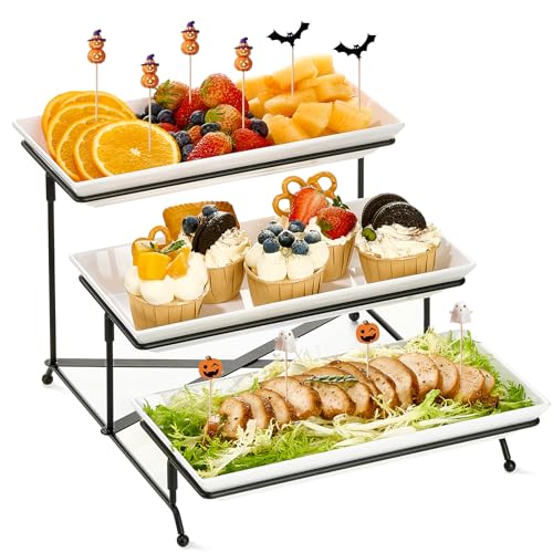 Mfacoy 3 Tier Serving Tray Set, 12" Tiered Serving Trays Platters, Reusable Serving Tray for Party, Collapsible Sturdier Stand with Stable Cross Bars, Serving Platters for Veggie, Fruit, Dessert - Image 1