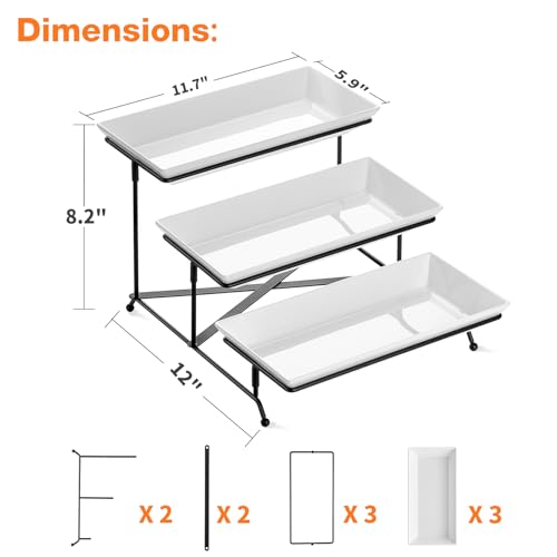 Mfacoy 3 Tier Serving Tray Set, 12" Tiered Serving Trays Platters, Reusable Serving Tray for Party, Collapsible Sturdier Stand with Stable Cross Bars, Serving Platters for Veggie, Fruit, Dessert - Image 2