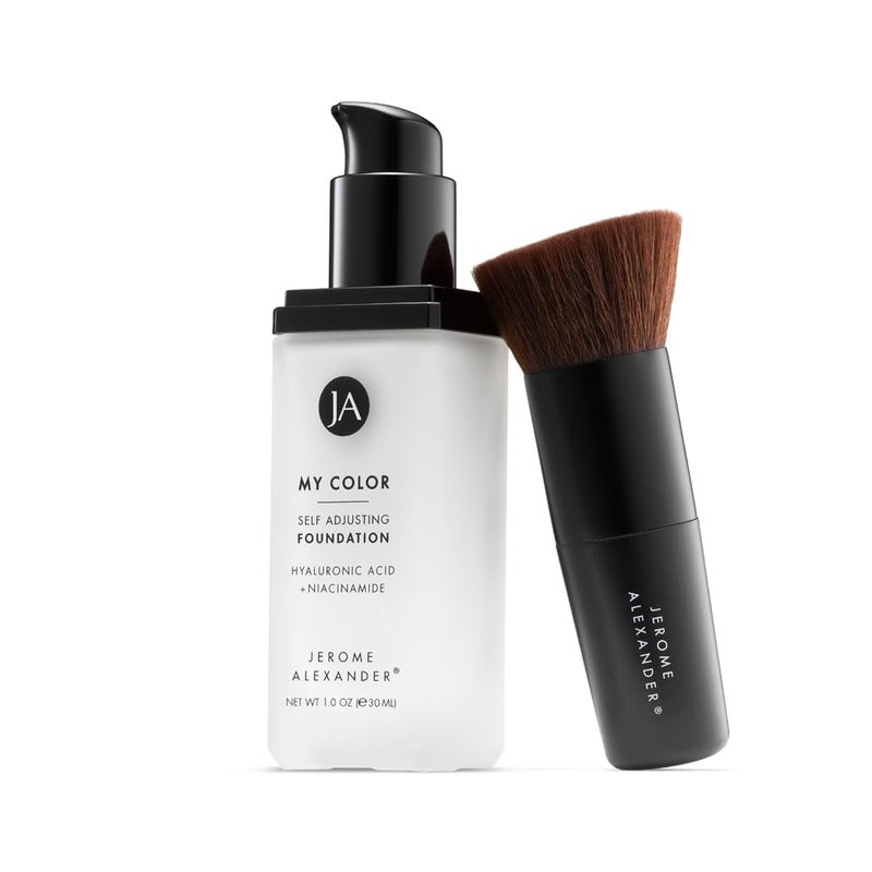 Jerome Alexander My Color Self Adjusting Full Coverage Foundation Makeup with Kabuki Brush (Light) - Image 2