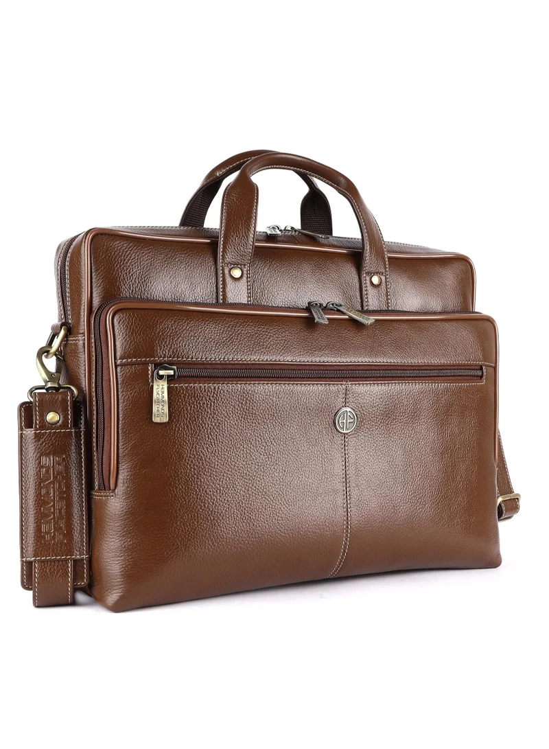 HAMMONDS FLYCATCHER Leather Office Bag for Men, Stylish 15.6 Inch Laptop Bag for Men with Multiple Compartments, this Leather Bag for Men has Adjustable Strap | Brushwood | 34FP