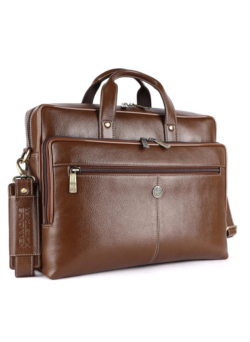  هاموندز فلاي كاتشر حقيبة مكتب جلدية للرجال، حقيبة كمبيوتر محمول أنيقة مقاس 15.6 بوصة للرجال مع مقصورات متعددة، هذه الحقيبة الجلدية للرجال بها حزام قابل للتعديل | الفرشاة | 34FP - Image 1