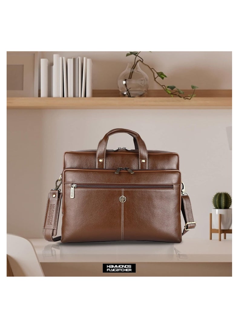 هاموندز فلاي كاتشر حقيبة مكتب جلدية للرجال، حقيبة كمبيوتر محمول أنيقة مقاس 15.6 بوصة للرجال مع مقصورات متعددة، هذه الحقيبة الجلدية للرجال بها حزام قابل للتعديل | الفرشاة | 34FP - Image 2