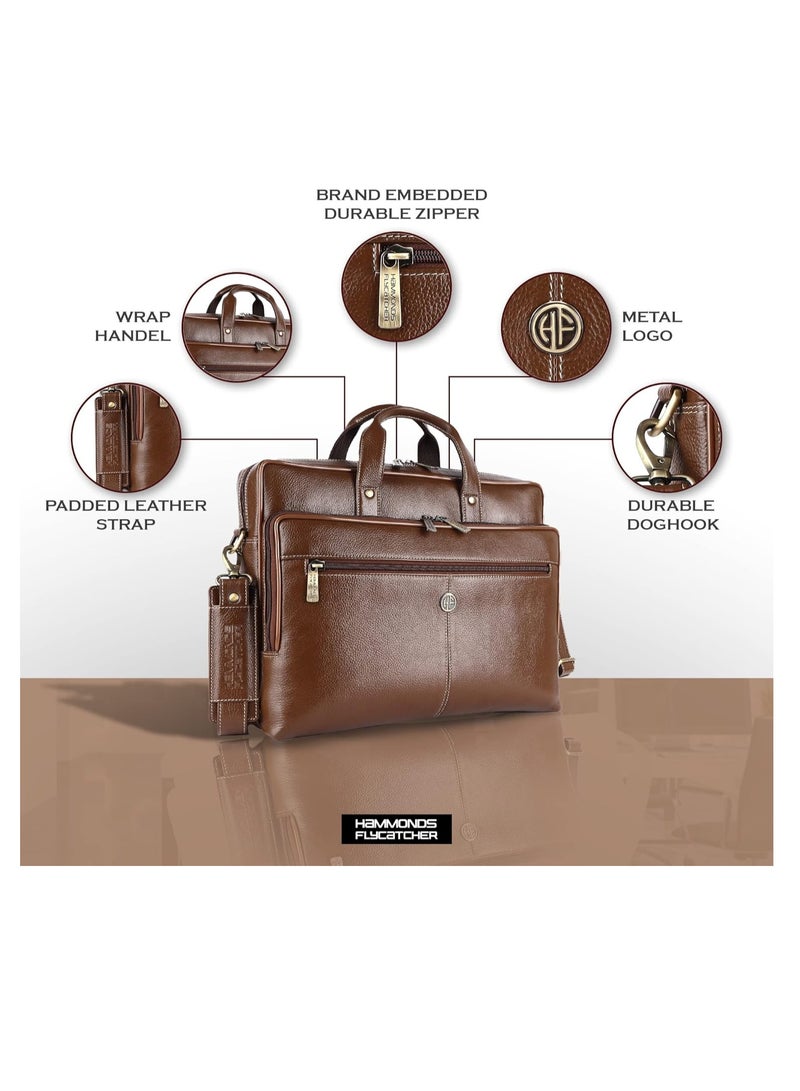  هاموندز فلاي كاتشر حقيبة مكتب جلدية للرجال، حقيبة كمبيوتر محمول أنيقة مقاس 15.6 بوصة للرجال مع مقصورات متعددة، هذه الحقيبة الجلدية للرجال بها حزام قابل للتعديل | الفرشاة | 34FP - Image 3