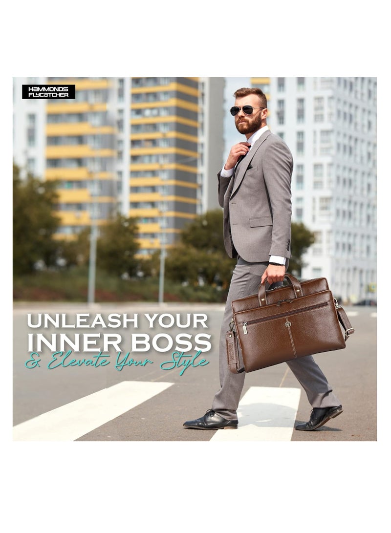  هاموندز فلاي كاتشر حقيبة مكتب جلدية للرجال، حقيبة كمبيوتر محمول أنيقة مقاس 15.6 بوصة للرجال مع مقصورات متعددة، هذه الحقيبة الجلدية للرجال بها حزام قابل للتعديل | الفرشاة | 34FP - Image 4