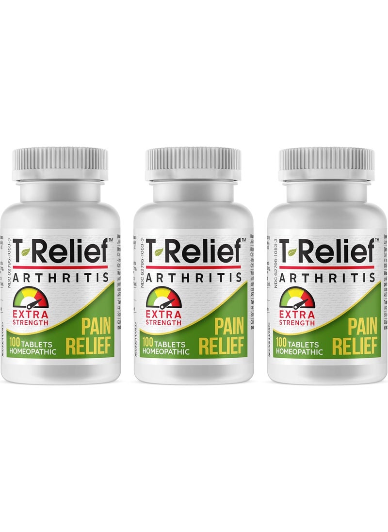 MediNatura T-Relief Extra Strength Arthritis Pain Reliever Arnica +12 Natural Medicines for Joint Soreness Stiffness Aches, Quick Dissolving Pain Relief for Women & Men - 100 Tablets (Pack of 3) 