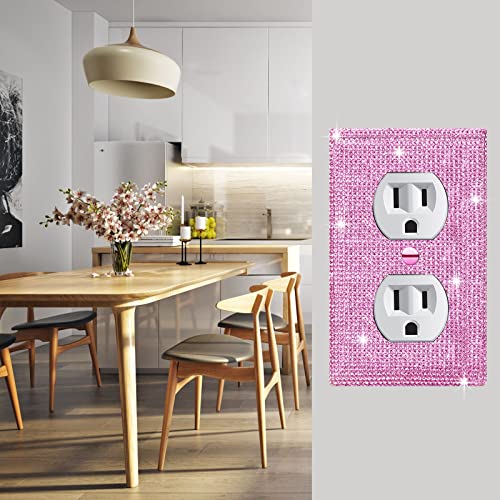 Gaocai 4 Pcs Shiny Silver Pink Wall Plate Cover Decorative Light Switch Cover Single Toggle Rhinestones Outlet Cover - Image 3