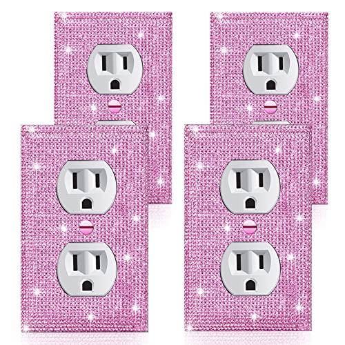 Gaocai 4 Pcs Shiny Silver Pink Wall Plate Cover Decorative Light Switch Cover Single Toggle Rhinestones Outlet Cover - Image 1