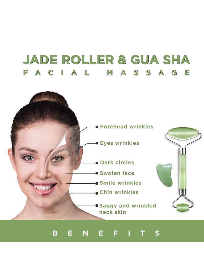 Truweo Truweo Jade Roller And Gua Sha Scraping Massage Tool Himalayan AntiAging Natural Facial Jade Stone Set Face Eye Neck Beauty Roller For Slimming And Firming Rejuvenate Skin And Remove Wrinkles  - Image 4