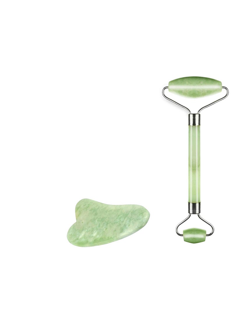 Truweo Truweo Jade Roller And Gua Sha Scraping Massage Tool Himalayan AntiAging Natural Facial Jade Stone Set Face Eye Neck Beauty Roller For Slimming And Firming Rejuvenate Skin And Remove Wrinkles  - Image 1